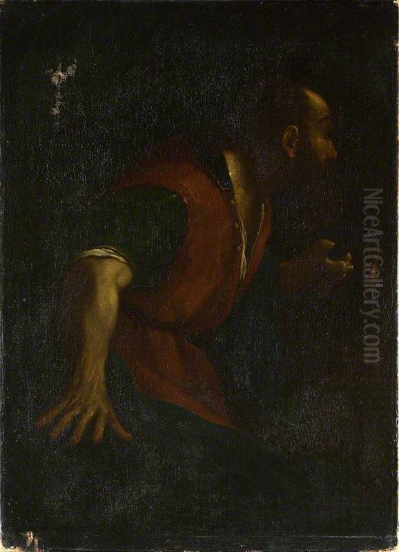 A Bearded Man holding a Lamp Oil Painting by Giovanni Francesco Barbieri