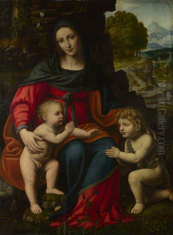 The Virgin and Child with Saint John Oil Painting by Bernardino Luini
