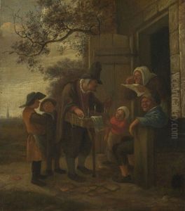 A Pedlar Selling Spectacles outside a Cottage.