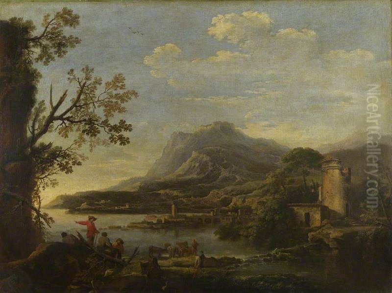 A Coastal Scene Oil Painting by Salvator Rosa