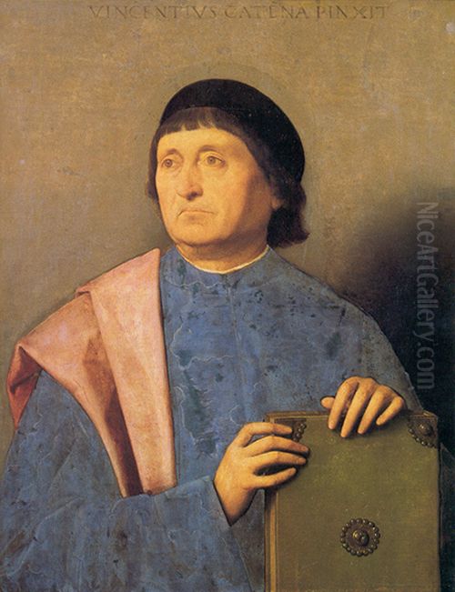 Portrait of a man with a book Oil Painting by Vincenzo di Biagio Catena