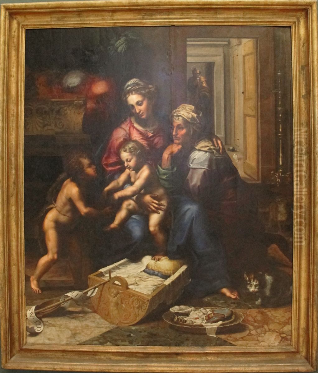 Madonna of the cat Oil Painting by Giulio Romano (Orbetto)