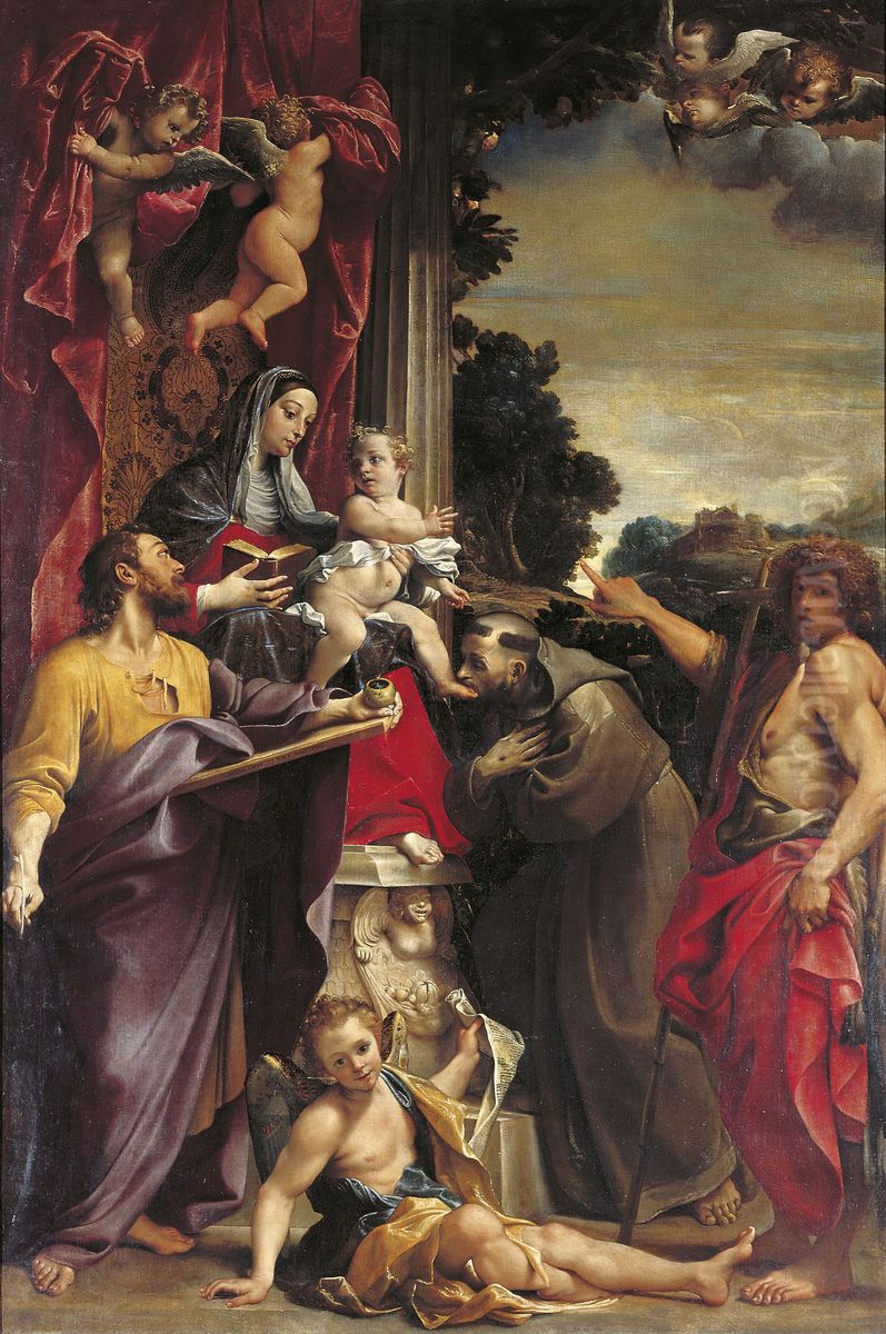 Madonna Enthroned with Saint Matthew Oil Painting by Annibale Carracci