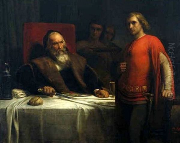 Graaf Eberhard van Wurtemberg verbant zijn zoon Ulrich van zijn tafel Oil Painting by Ary Scheffer