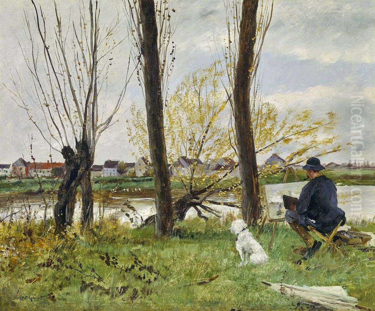 Artist Sketching on the Banks of the Oise Oil Painting by Norbert Goeneutte