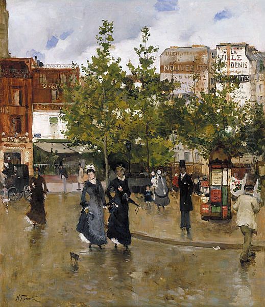Elegant Women, Place Clichy Oil Painting by Norbert Goeneutte