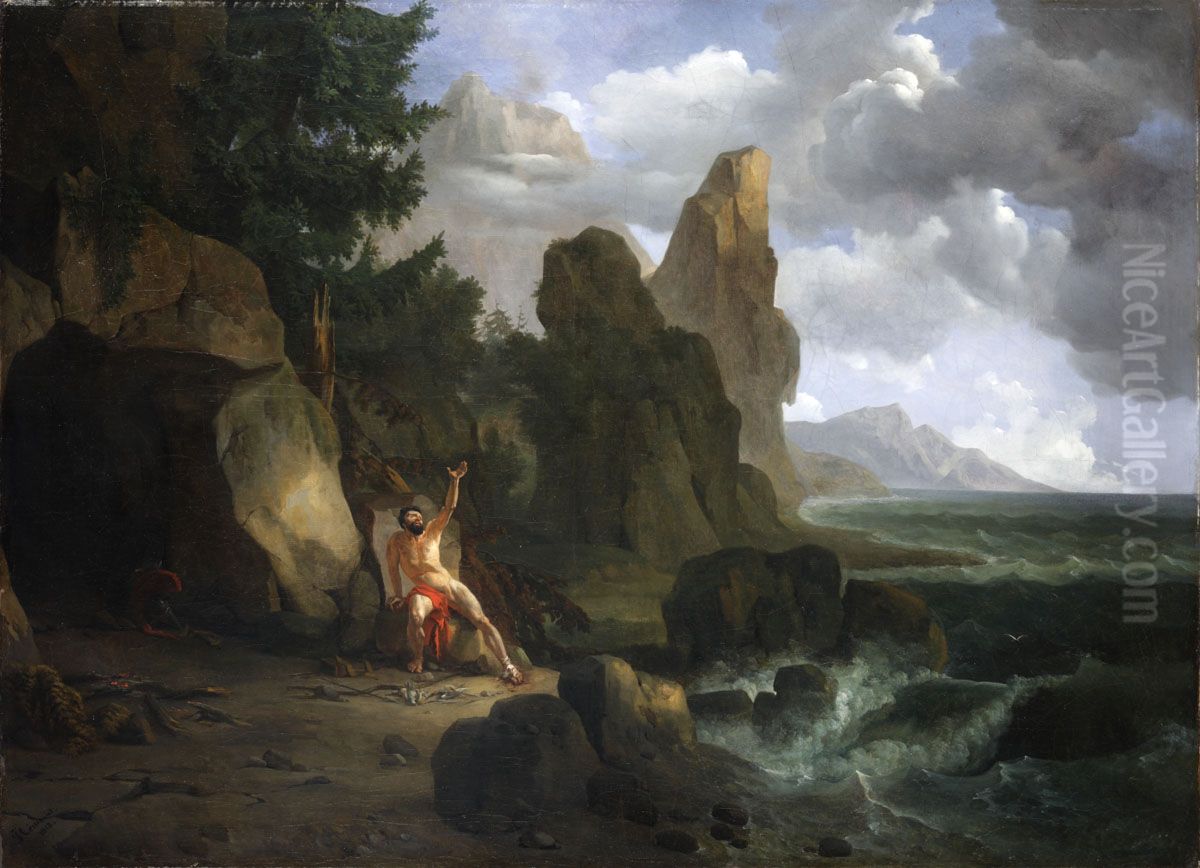 Philoctetes wounded on the island of Lemnos Oil Painting by Jean-Charles-Joseph Remond