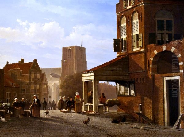 The Woudrichem fish market Oil Painting by Jan Weissenbruch