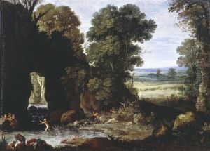 Forest landscape with nymphs and satyrs