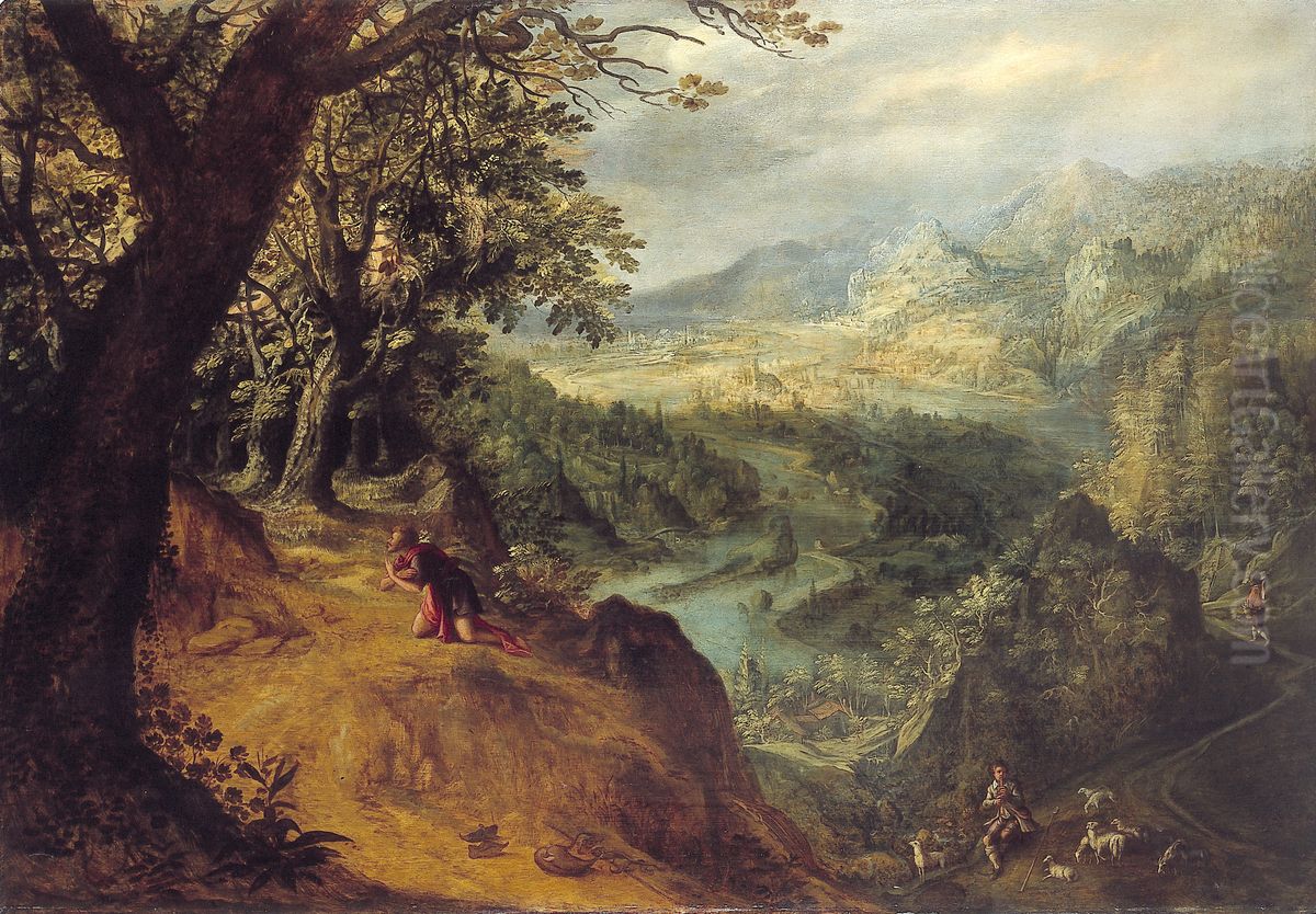 wide landscape with Moses Oil Painting by Tobias Verhaecht