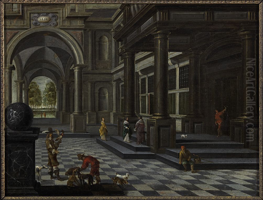 Interieur van een renaissance paleis met figuren Oil Painting by Daniel de Blieck