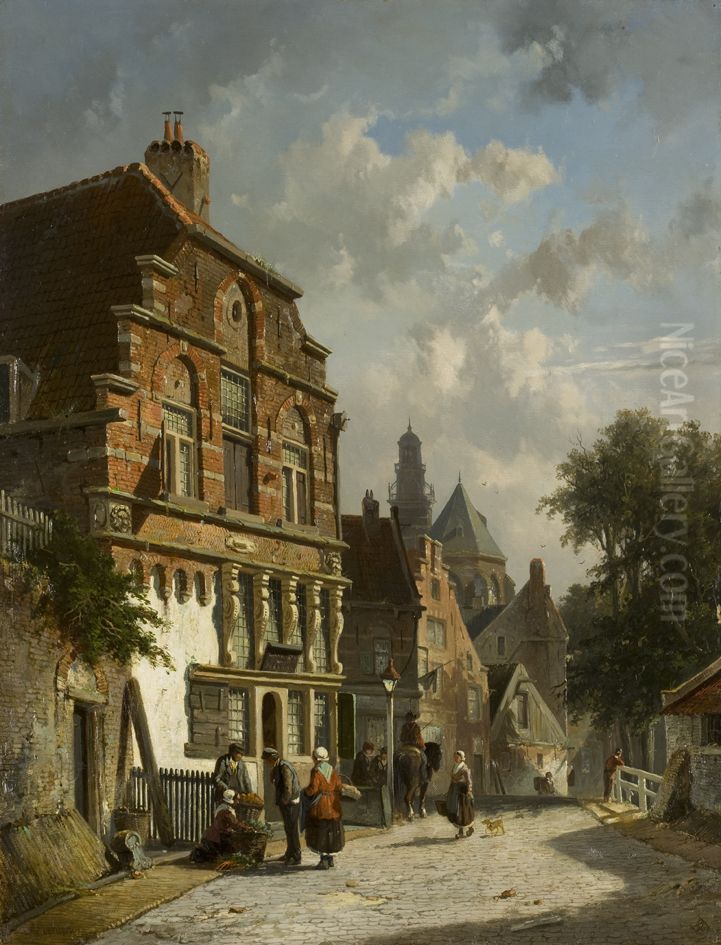 Stadsgezicht Oudewater, Oil Painting by Adrianus Eversen