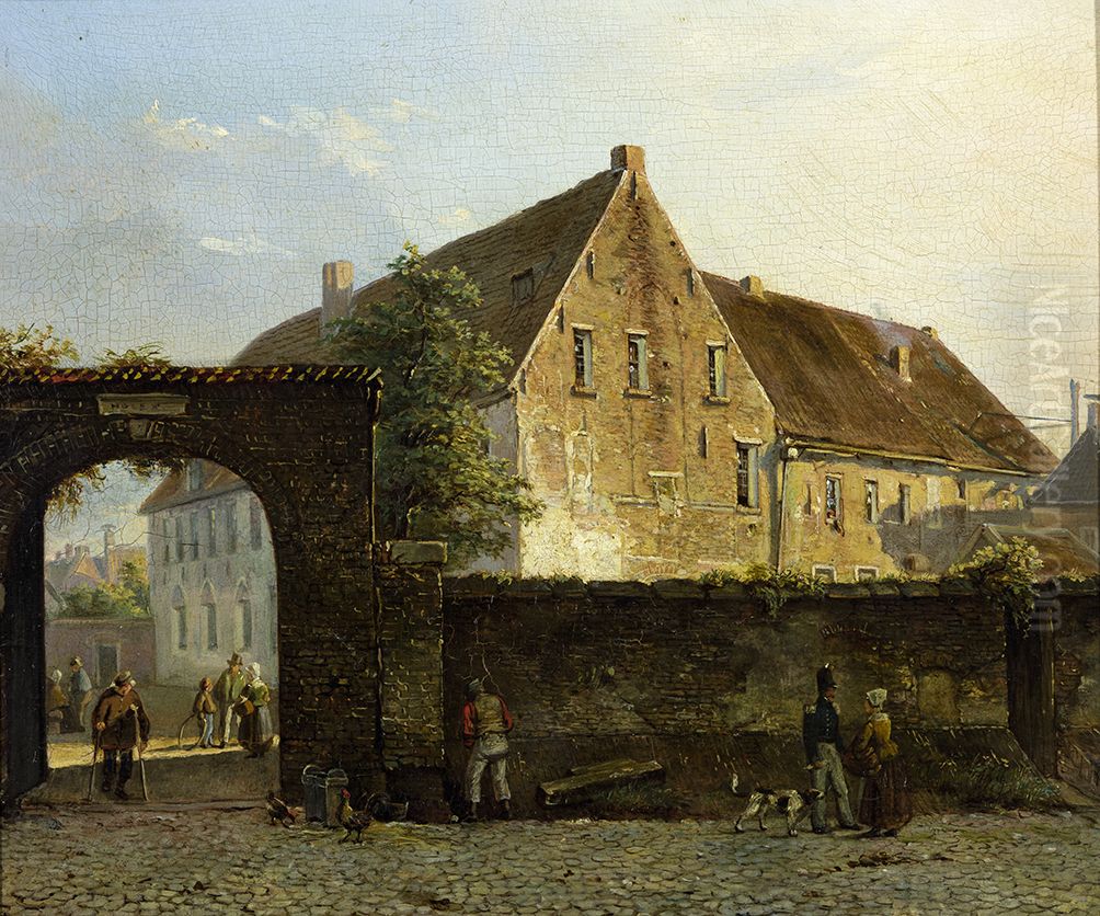 Het Groene Weeshuis te Groningen gezien vanuit de Hofstraat, Oil Painting by Jan Ensing