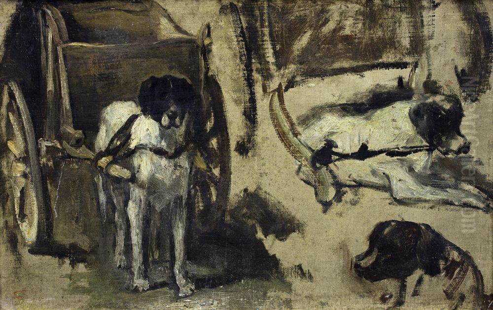 Studie van een trekhond, Oil Painting by Jozef Israels