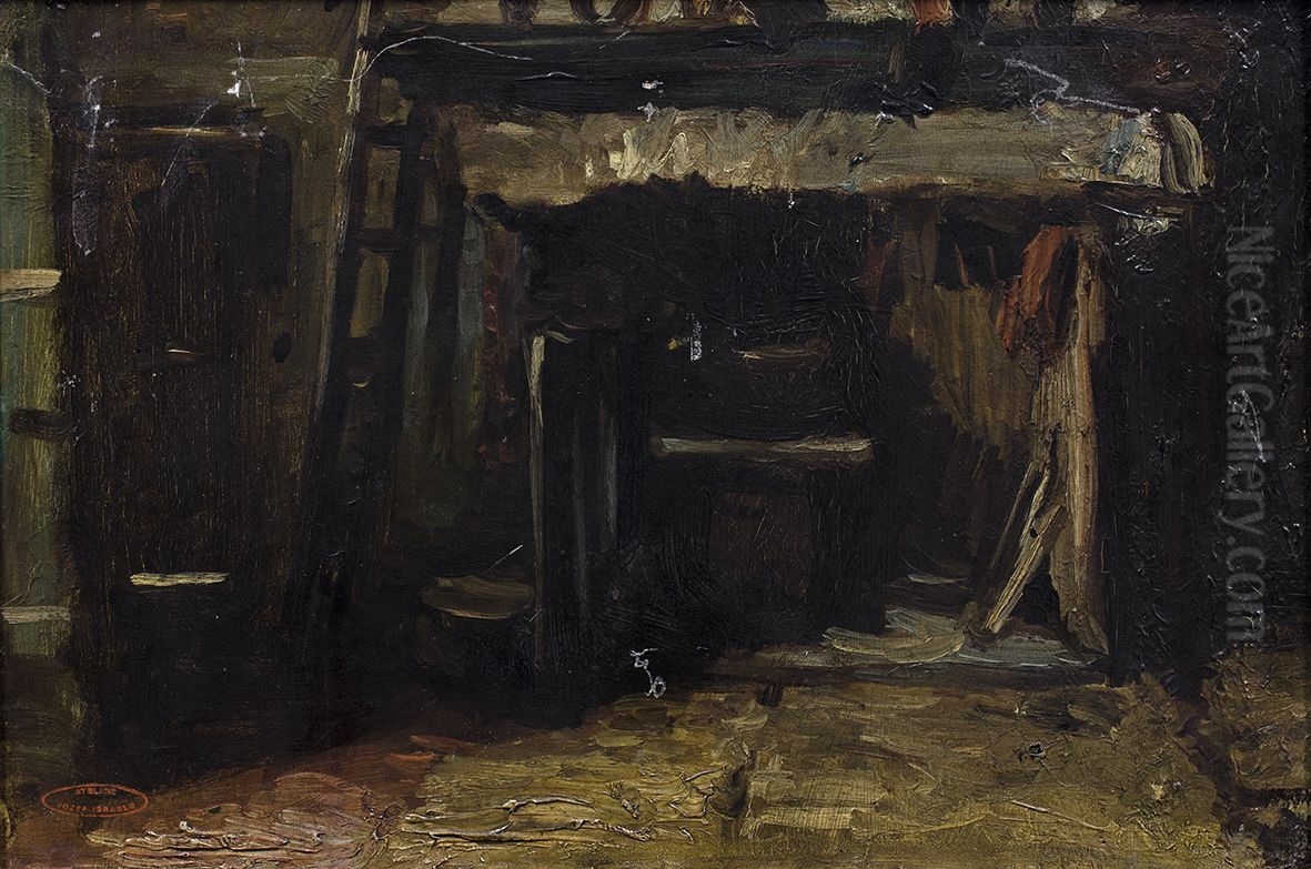 Interieur met schouw en ladder, Oil Painting by Jozef Israels Interieur met schouw en ladder, Oil Painting by Jozef Israels