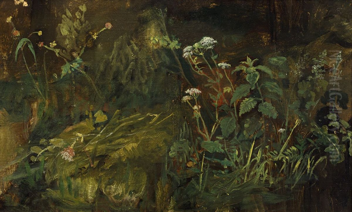 Plekje met wild kruid, Oil Painting by Jozef Israels