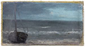 Zeegezicht (boot aan het strand),