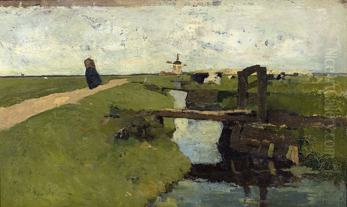 Bij Haarlem, de sloot, Oil Painting by Jacob Ritsema