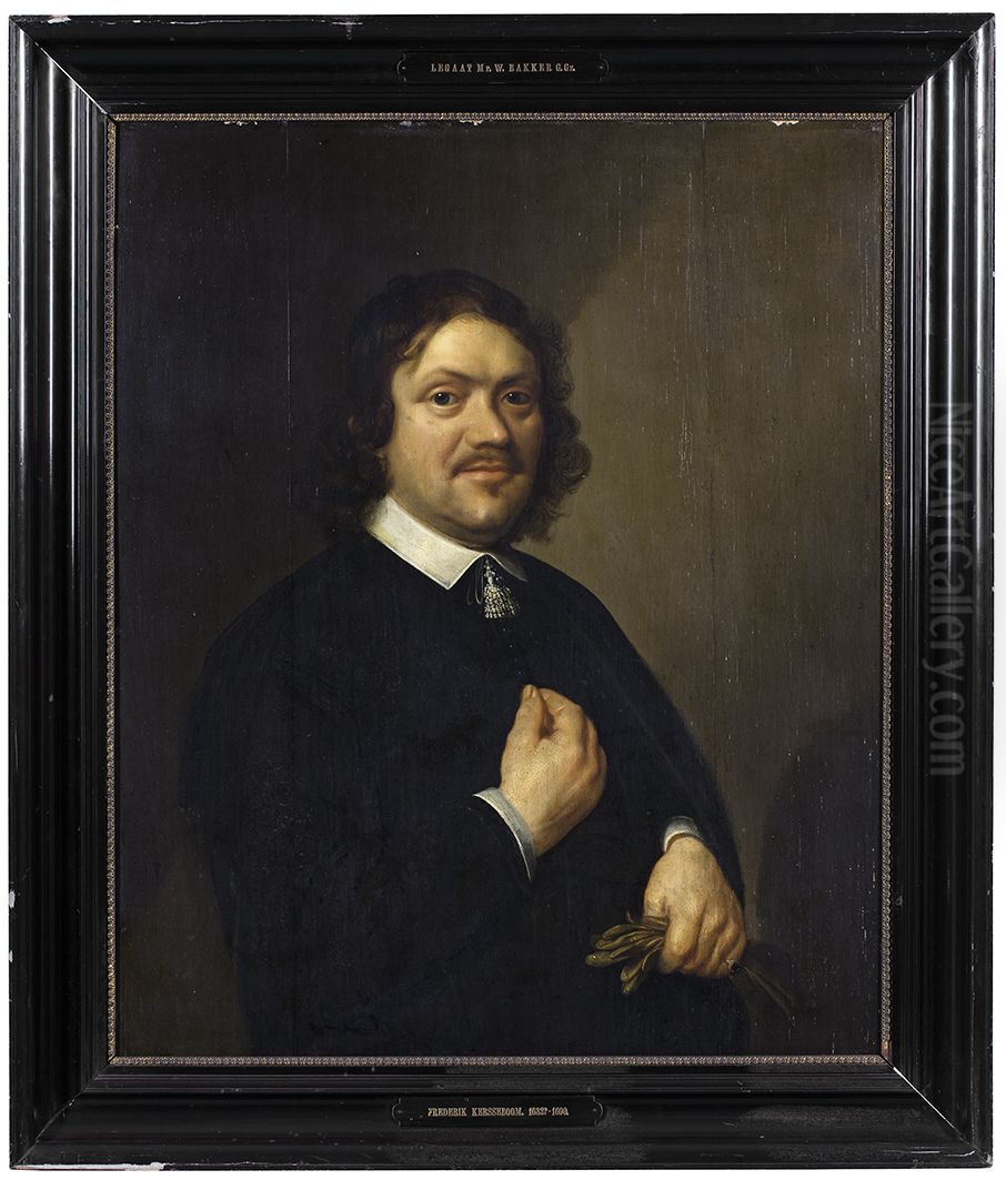 Een heer in donker kostuum, Oil Painting by Frederick Kerseboom