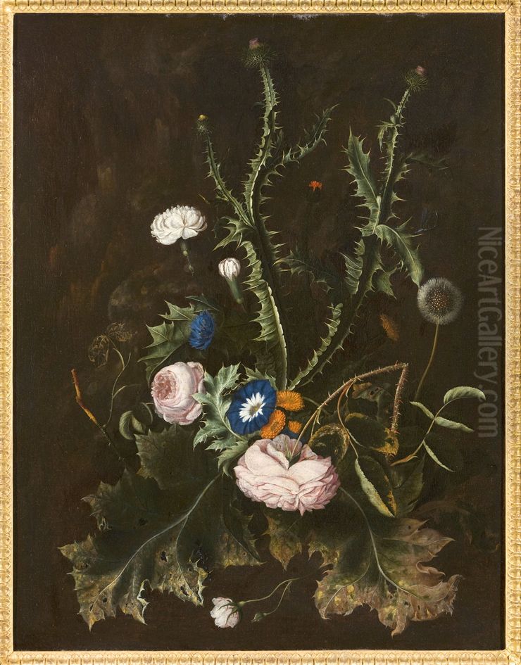 Still life with flowering thistles Oil Painting by Otto Marseus van Schrieck