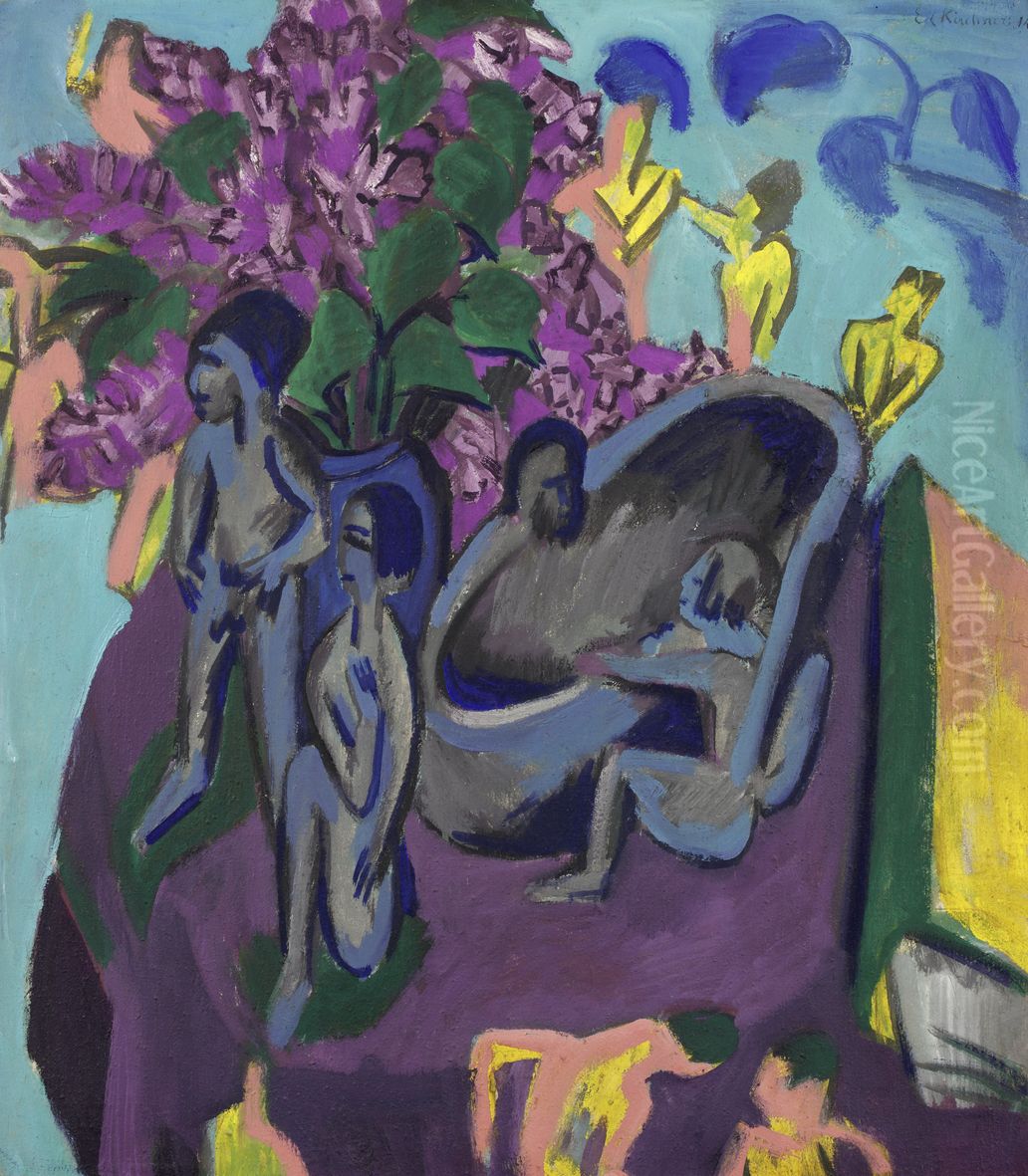 Stilleben mit Skulptur Oil Painting by Ernst Ludwig Kirchner