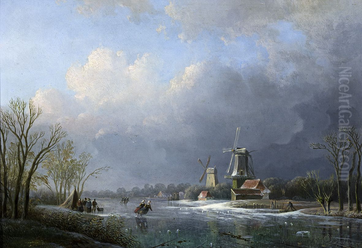 Wintergezicht met molen, Oil Painting by Jan Jacob Spohler