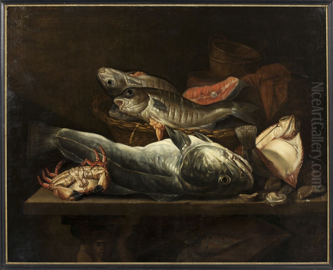 Visstilleven Oil Painting by Isaac Van Duynen