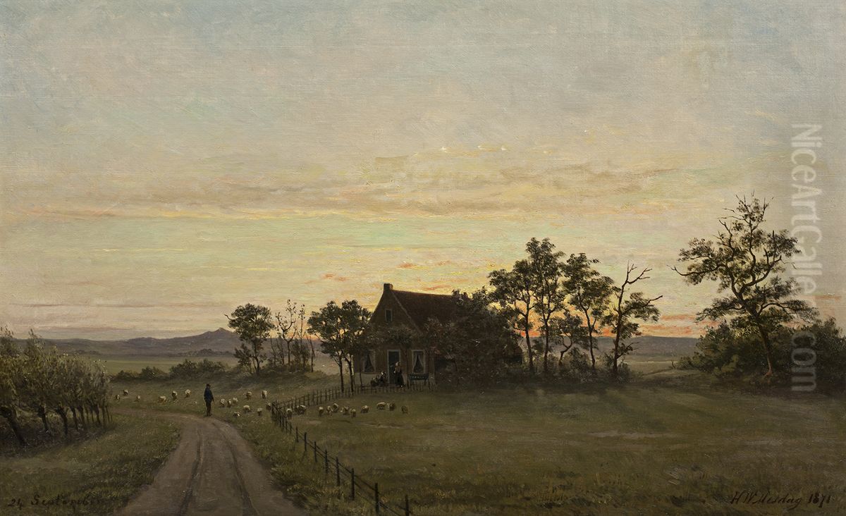 Landschap met boerderij Oil Painting by Hendrik Willem Mesdag