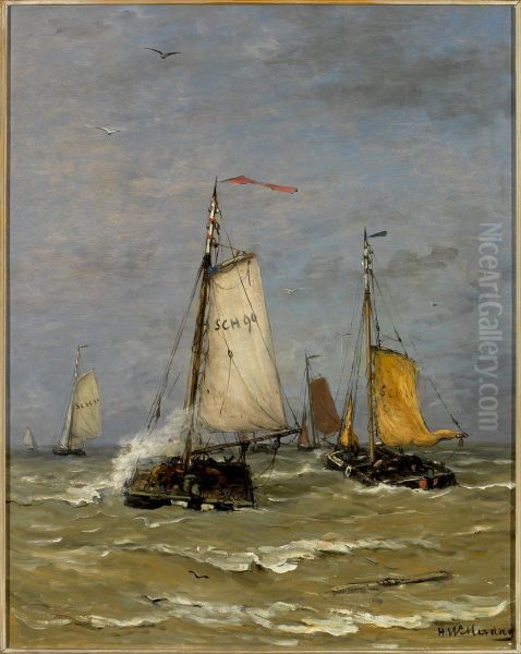 Visserschepen Oil Painting by Hendrik Willem Mesdag