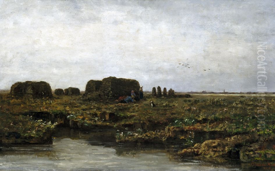 Veenplas met turfgravers, Oil Painting by Sina Mesdag-van Houten
