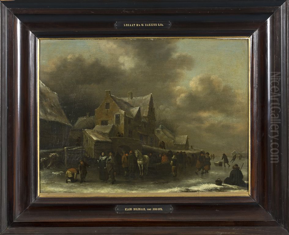 Wintergezicht - ijsvermaak, Oil Painting by Nicolaes Molenaer