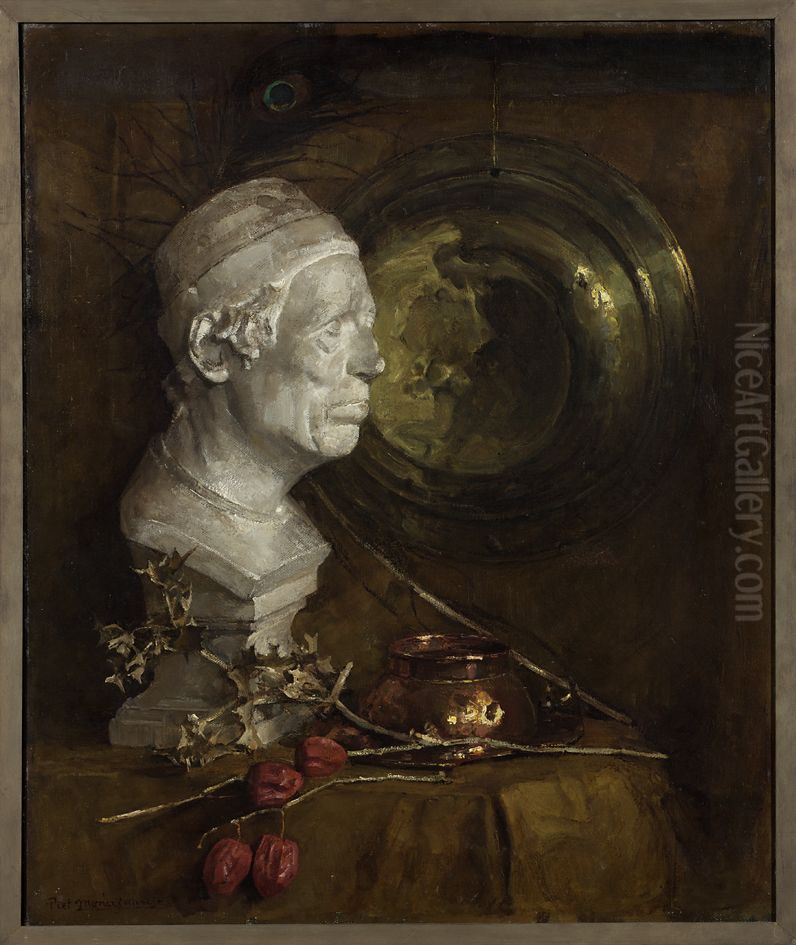Still life with a plaster bust Oil Painting by Piet Mondrian