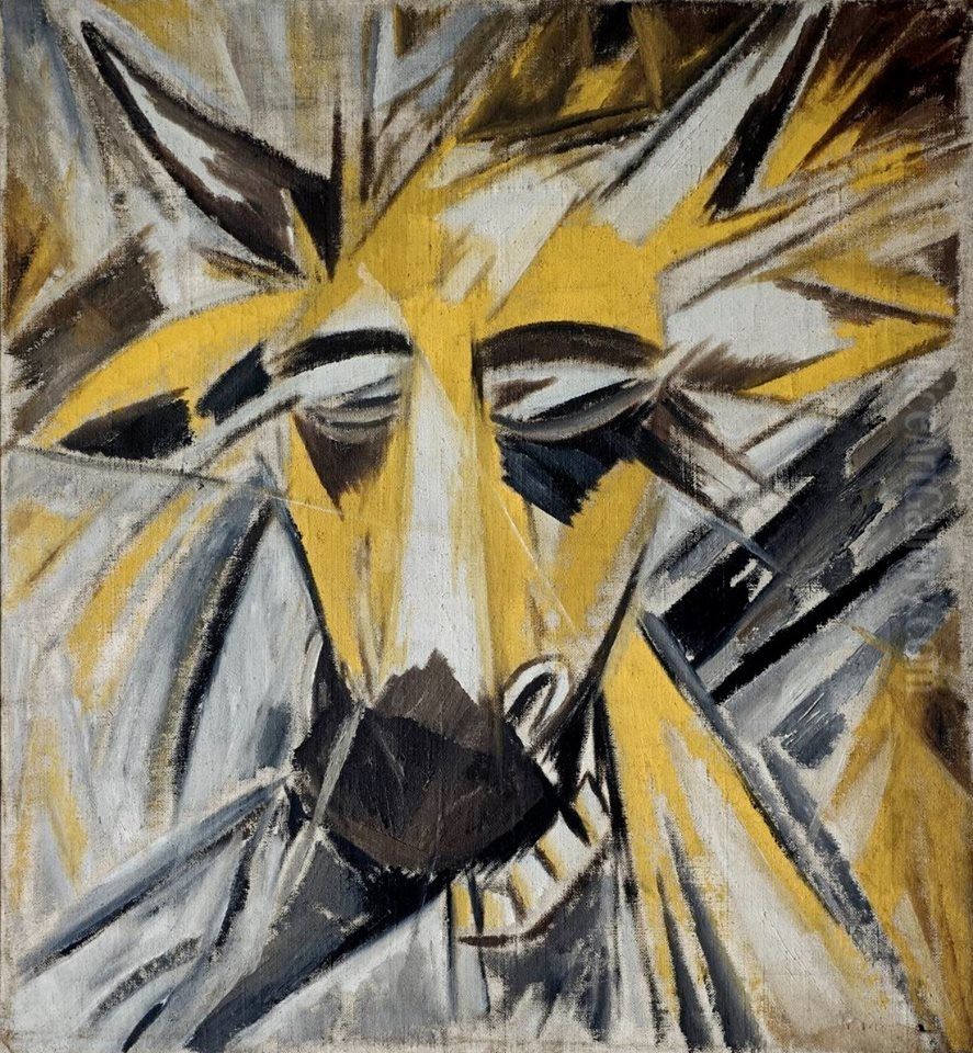 Bull's Head Oil Painting by Mikhail Larionov
