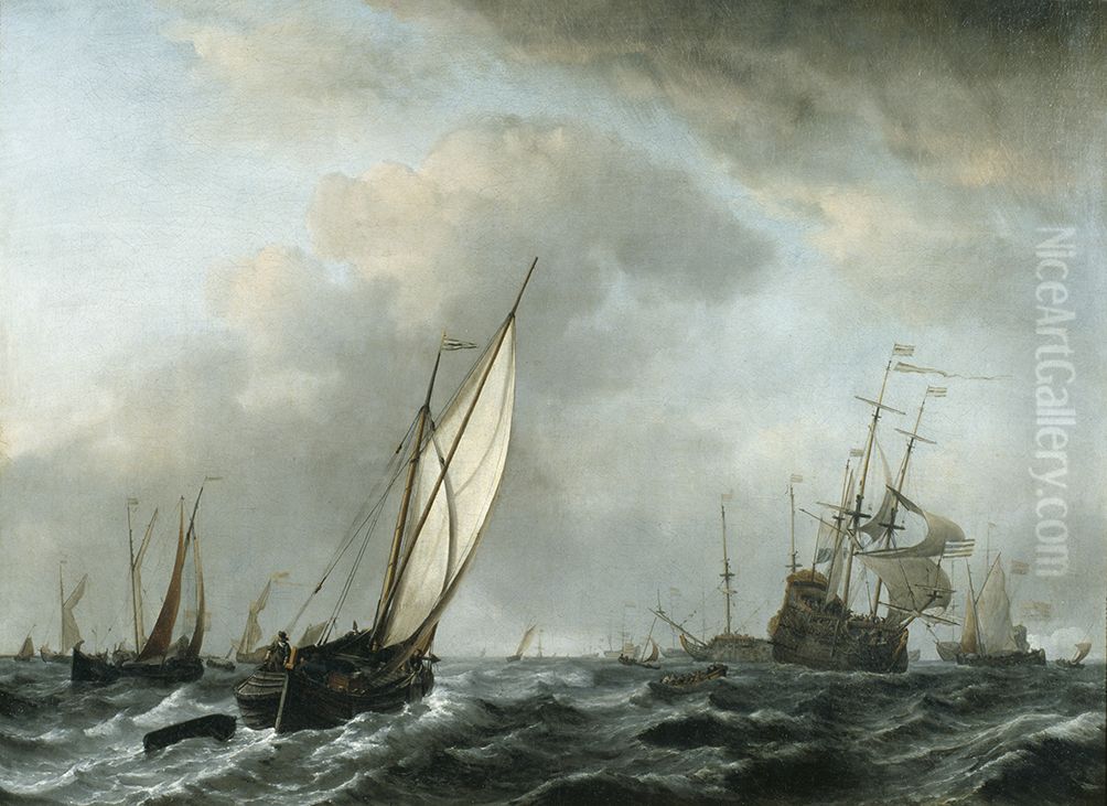 Ships in a Breeze Oil Painting by Willem van de Velde the Younger