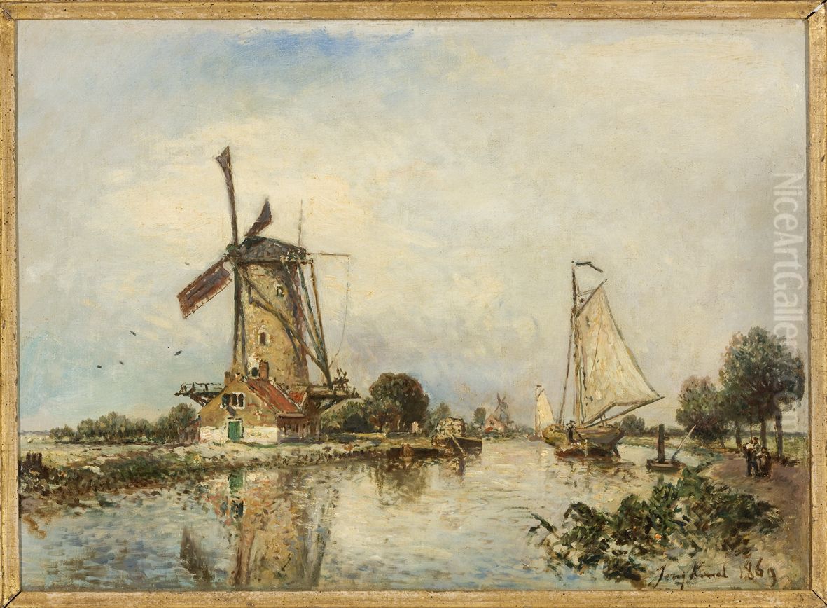 Gezicht op Rotterdam vanuit Overschie Oil Painting by Johan Jongkind