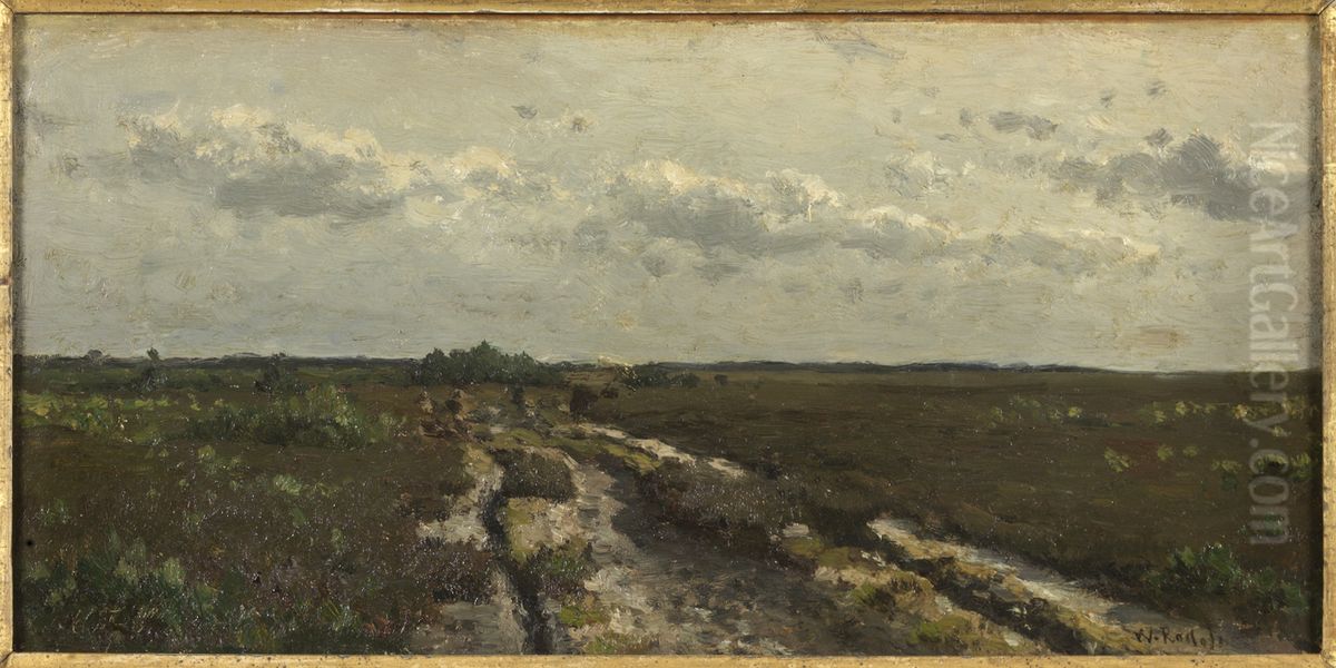 Gezicht op de heide bij Kalmhout Oil Painting by Willem Roelofs