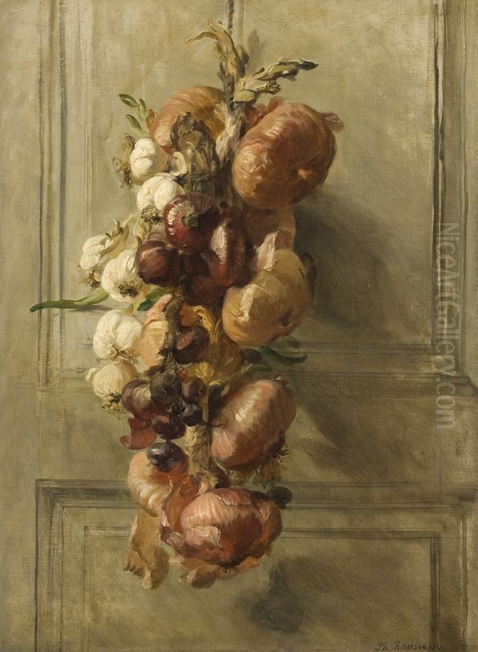 Stilleven met uien, sjalotten en knoflook Oil Painting by Philippe Rousseau