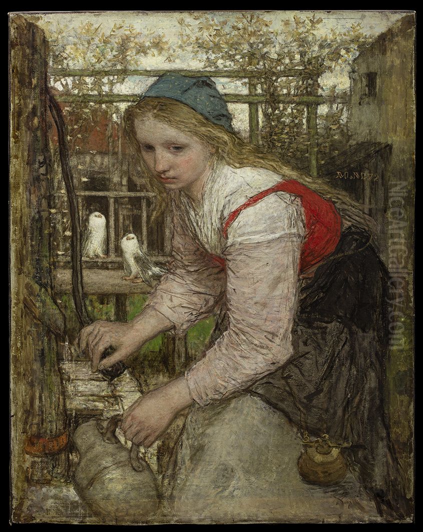 Meisje aan de pomp Oil Painting by Matthijs Maris