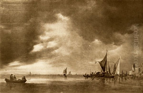 Rybari stahuji site pred bouri Oil Painting by Jan van Goyen