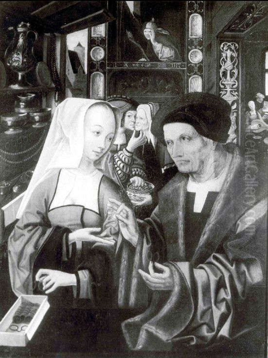 VERVALLEN Brillenverkoopster, Oil Painting by Jacob Cornelisz Van Oostsanen