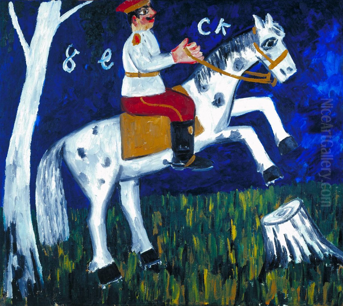 Soldat na kone Oil Painting by Mikhail Larionov