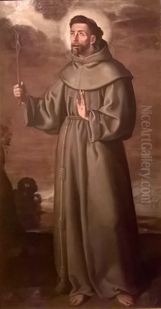 San Francisco de Asis con un crucifijo Oil Painting by Francisco Pacheco
