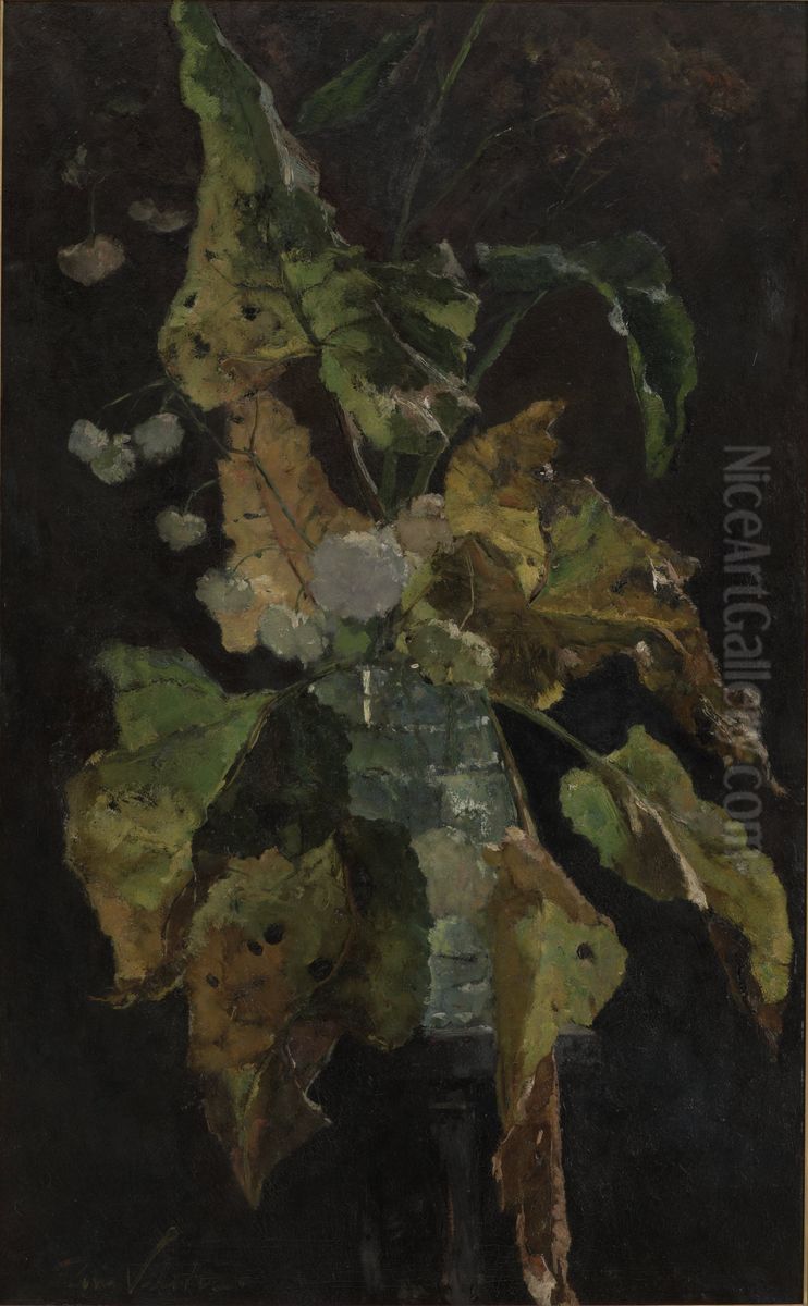 Flowers and Leaves Oil Painting by Floris Verster
