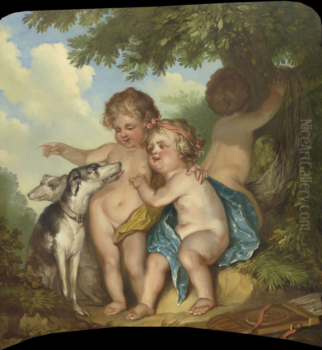Drie kinderen met twee honden Oil Painting by Jurriaen Andriessen