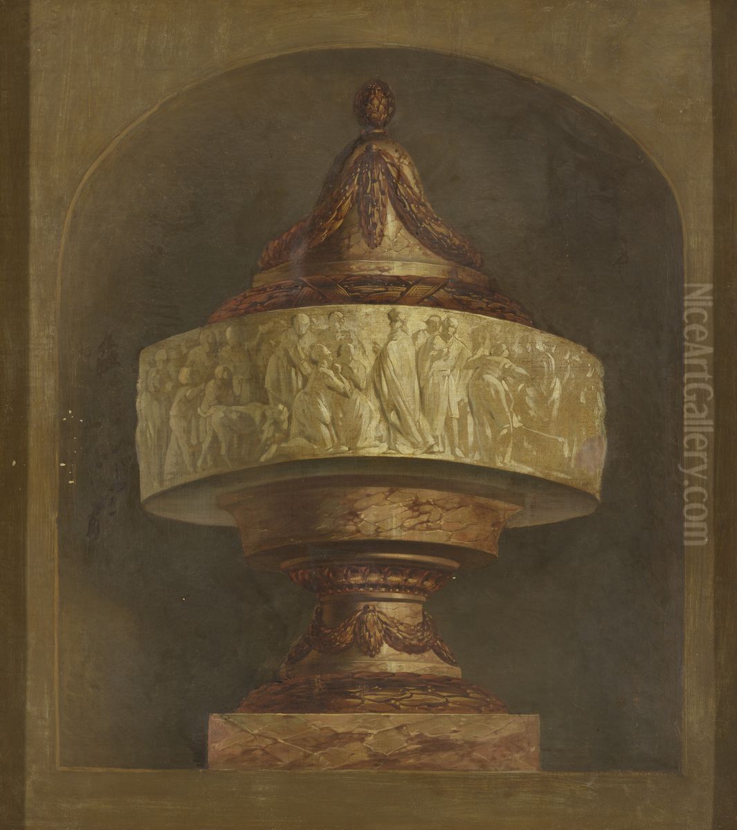 Behangselschildering met siervaas Oil Painting by Jurriaen Andriessen
