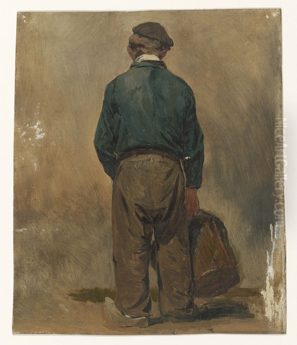 Visser met een mand, van achteren gezien Oil Painting by Jan Weissenbruch