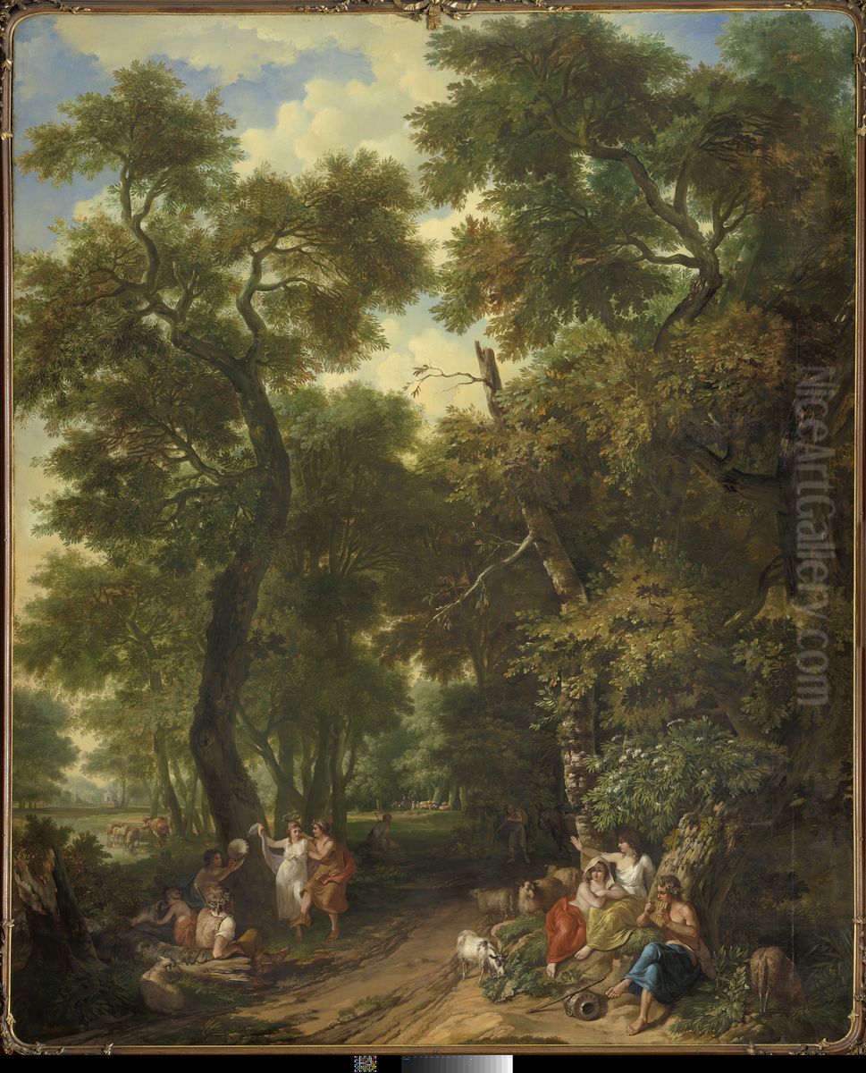 Arcadisch landschap met musicerende en dansende herders Oil Painting by Jurriaen Andriessen
