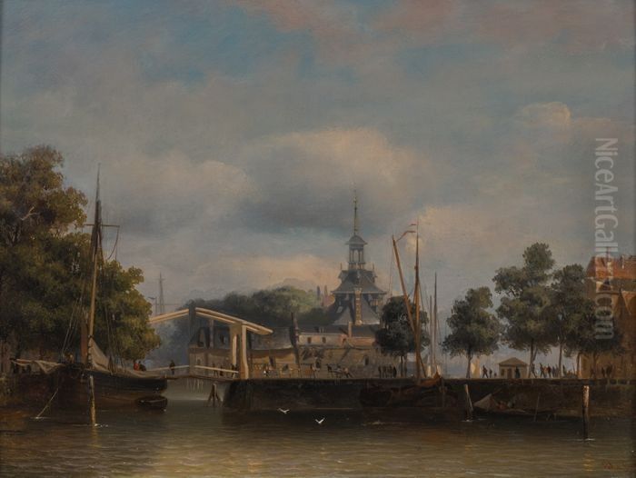 Ooster Oudehoofdpoort, gezicht vanaf de Wijnhaven (Punt) in de richting van de Oude Haven en Haringvliet Oil Painting by Frans Breuhaus de Groot