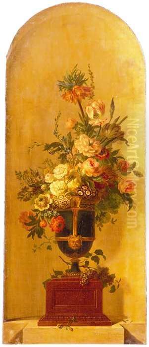 Geschilderd behangsel met voorstelling van bloemen in een vaas Oil Painting by Willem van Leen