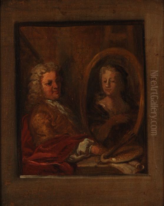 Portrait of Dionys van Nijmegen (1705-1798) and Sara Stiermans (1704-1757) Oil Painting by Dionys Van Nijmegen